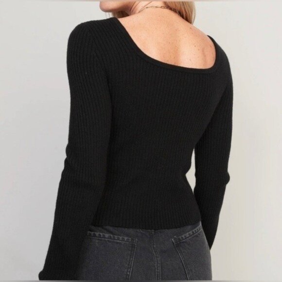 Old Navy Square Neck Rib Knit Cozy Sweater Pullover Long Sleeve Black Size XL - Picture 2 of 5